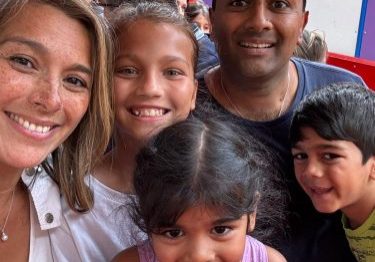 Swaroop Kadambari and family Family selfie of mum, dad and three little children.